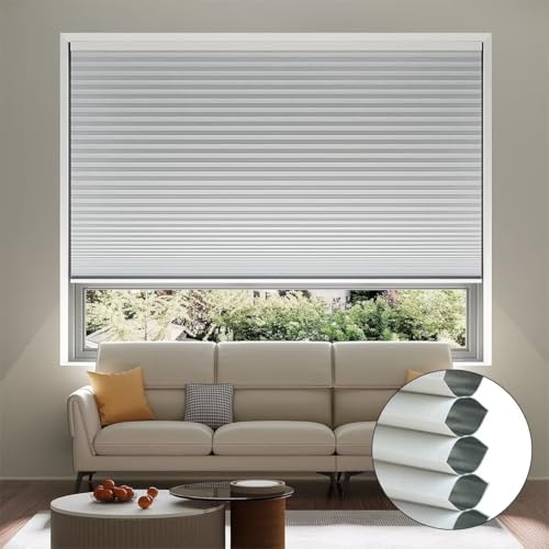 Uilvffo Blackout Cordless Cellular Shades, Pull Down Honeycomb Blinds, Custom Side Window Treatment for Home Office Living Room(White, W35''*H48'')