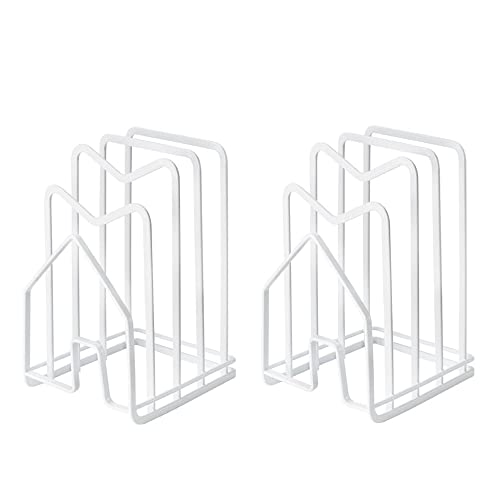 SUNFICON 2 Pack White Cutting Board Holder Rack Pot Pan Lids Holder Chopping Board Organizer Thin Bakeware Tray Dry Display Stand Kitchen Countertop Cabinet Office