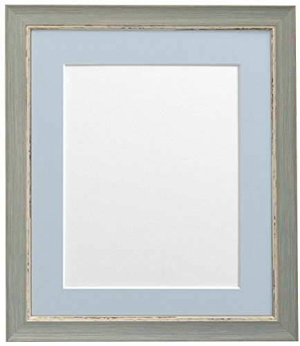 FRAMES BY POST Nordic Distressed Picture Photo Frame, Recycled Plastic, Blue with Light Blue Grey Mount, 30 x 30 cm Image Size 8 x 8 Inch