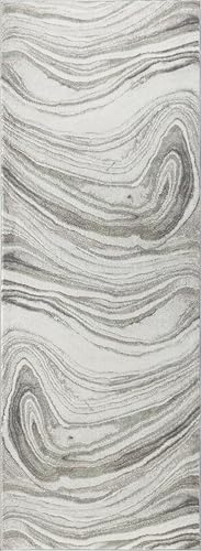 Livabliss Berric Abstract Rug - Runner Rugs Living Room 80x220 cm, Hallway, Dining Room Area - Modern Marble Large Rug, Soft Luxurious Easy Care Medium Pile, Cream, Grey, Brown