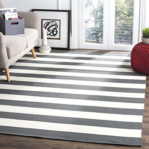 Safavieh Modern Indoor Flatweave Rectangle Area Rug, Montauk Collection, MTK712, in Grey / Ivory, 183 X 274 cm for Living Room, Bedroom or Any Indoor Space