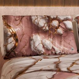PETTI Artigiani Italiani MARBLELIZED – Pair of Pillow Cases for Bed 50 x 80 cm, Printed Front/Back, Pillow Cases, Pair of Elegant Pillowcases, Marble Effect Mauve, Gift Idea, 100% Made in Italy