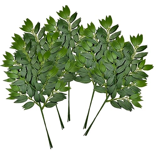 FUNORNAM 18Pcs Italian Ruscus Greenery Stems Artificial Silk Greenery Leaves Garland Vines Hanging Spray for DIY Wedding Arch Bouquet Filler Table Centerpieces Home Indoor Decor