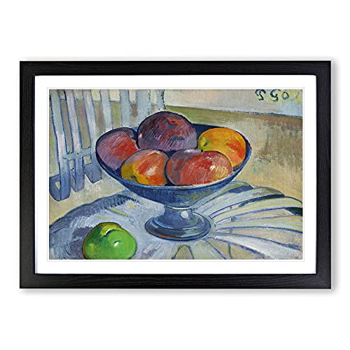 Fruit Dish On A Garden Chair by Paul Gauguin Framed Print - A2 Black Framed Wall Art - Ready to Hang - Modern Floral Picture - Living Room Bedroom Lounge Office