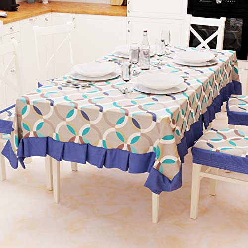 PETTI Artigiani Italiani - Tablecloth, Plastic Table Cover with Ruffles, Table Cover, Waterproof Outdoor Table Cover in Cotton Circle Design Blue X6 Seats (140 x 180 cm) 100% Made in Italy
