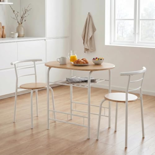 Seconique Derry 3 Piece Dining Table & 2 Chair Set, White & Oak