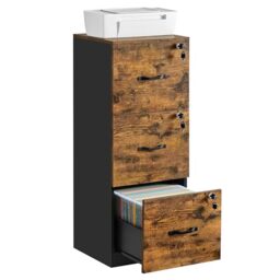 VASAGLE File Cabinet, Filing Cabinet for Home Office, Printer Stand, with 3 Lockable Drawers, Adjustable Hanging Rails, for A4 and Letter-Size Files, Rustic Brown CUSTOS Collection OFC055KD01