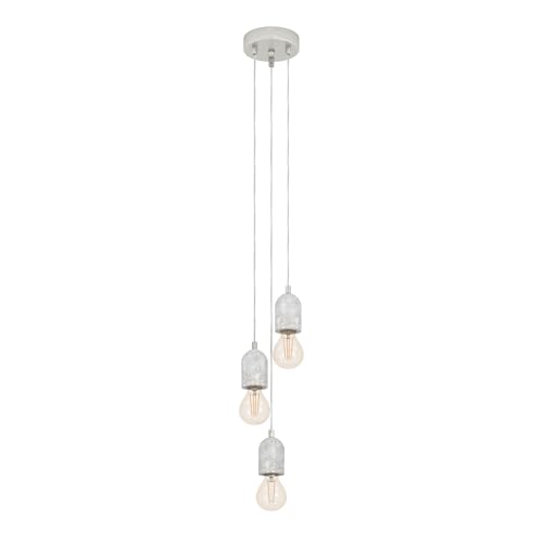 Eglo Pendant Light Silvares, 3-Flame Hanging Lamp Vintage Industrial, Suspension Lamp Made of Steel and Concrete in Grey, Dining Table Light, Hanging Living Room Lamp with E27 Socket