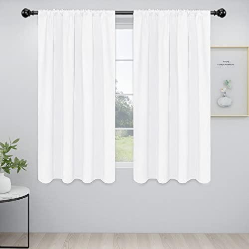 Easy-Going Rod Pocket Curtains for Bedroom, Room Darkening Window Curtains for Living Room, Thermal Insulated Noise Reduction Solid Window Drapes, 2 Panels(42x63 in, White)