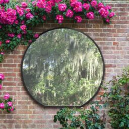 "The Circulus - Black Framed Flat Bottom Circular Garden Wall Mirror - Perfect for the Mantle! 50"" X 47"" (126CM X 120CM)"