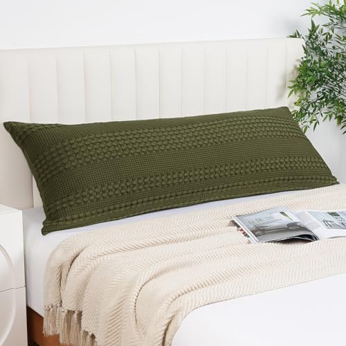 "PHF 100% Cotton Waffle Body Pillowcase with Zipper, 1 Pack 20"" x 54"" Soft Skin-Friendly Pillow Sham, No Filling, Aesthetic Woven and Breathable Waffle Weave Body Pillow Cover for Bed, Capulet Olive"