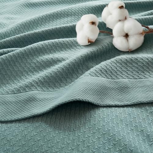 "Madison Park 100% Egyptian Cotton Lightweight Summer Blanket, Breathable Waffle Knit Design, Soft Cozy All-Season Throw for Bed, Couch or Sofa, Teal Full/Queen Size (90""x90"")"