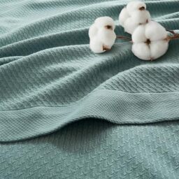 "Madison Park 100% Egyptian Cotton Lightweight Summer Blanket, Breathable Waffle Knit Design, Soft Cozy All-Season Throw for Bed, Couch or Sofa, Teal Full/Queen Size (90""x90"")"