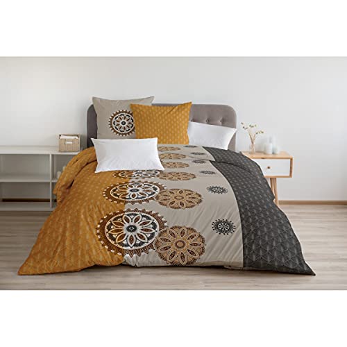 Home Linge Passion 3-Piece Bedding Set 220 x 240 cm 100% Cotton 57 Thread Count, Grey & Orange, 220x240cm