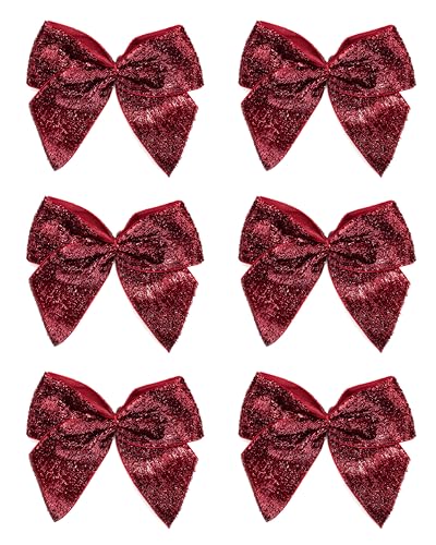 Italian Options Large Sparkle Ribbon Bows, Self-Adhesive Glittering Big Bow for Present Wrapping, Gifts, Bows for Christmas Tree, Wreaths, Crafting Accessories, Ruby, 6 Pack, 10 cm