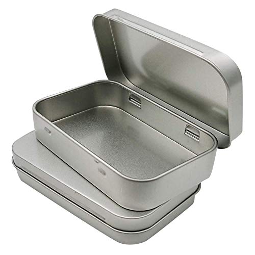 Hulless 2Pcs Small Hinged Tin Box Metal Tins Storage Containers, Silver - Portable Craft Organizer for Home Storage to pills, candies, herbs, planting seed, nail art etc