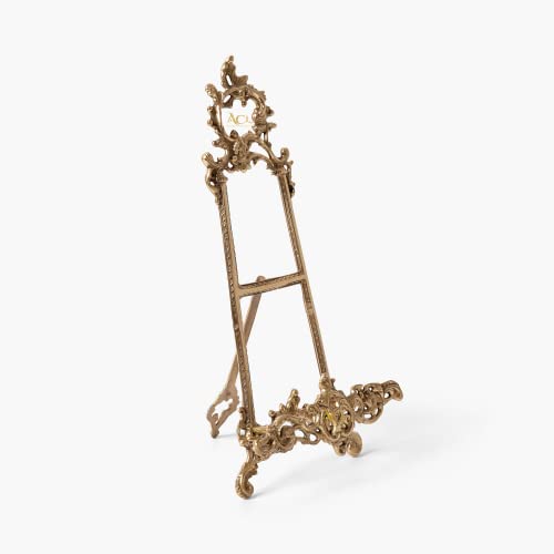 "Assorted Collections ACL Brass Easel Display Stands for Art Deco, Paintings, Pictures, Decorative Plates, Wedding Signs, Menu Stand, Home Decor Picture Stand 16"""