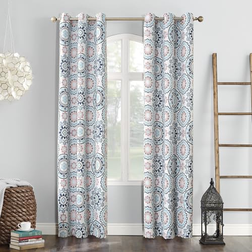 "Sun Zero Nepal Global Medallion Print Blackout Grommet Curtain Panel, 40"" x 63"", Stone"