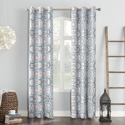 "Sun Zero Nepal Global Medallion Print Blackout Grommet Curtain Panel, 40"" x 63"", Stone"