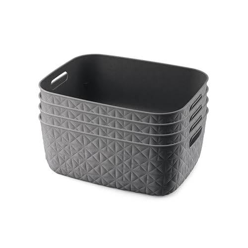 CURVER Softex 4x 12.5L Medium Resin Storage Baskets, Lightweight, For Bathroom, Living Room, Kitchen, Dark Grey