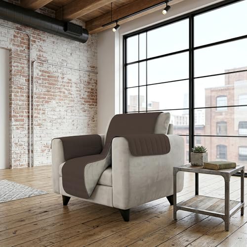 Italian Bed Linen TRENDY Microfibre Two-Tone Sofa Cover, Brown/Cream, 1 Seater