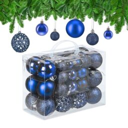 Relaxdays Christmas Bauble Set of 50, Glittery, Matt & Shiny Ornaments, Plastic Xmas Tree Balls, Ø: 3, 4 & 6 cm, Blue
