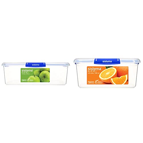 Sistema KLIP IT PLUS Food Storage Containers - 7.5 L Rectangle - 5.5 L Square & Airtight Fridge/Freezer Food Boxes with Lids - Recyclable with TerraCycle?? Plastic