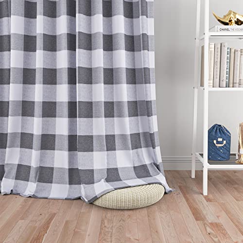 "Curtains for Windows Buffalo Check Drapes Plaid Gingham Pattern Rod Pocket Cotton Curtain Panels 100 inch Length Farmhouse Kitchen Curtains 2 Panels Living Room Bedroom Basement Grey White 52""x100"""