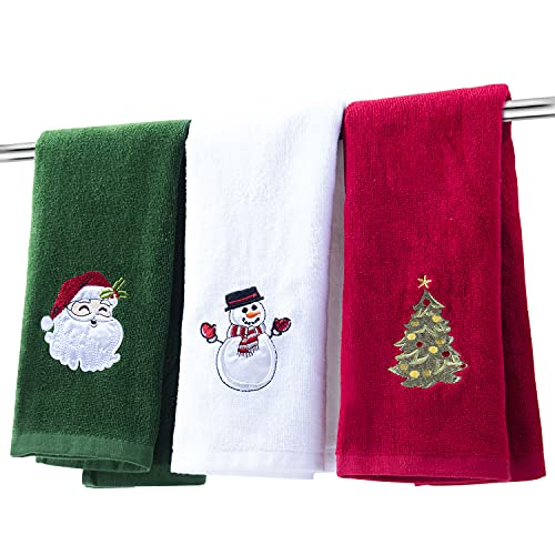"BYAWAY Christmas Hand Towels for Bathroom Kitchen Towel Decorative Set 25"" x 16"" Holiday Decor Dish Towels Fingertip Towel Ultra Soft and Highly Absorbent 100% Cotton Towel Gift Set(Green,White,Red)"