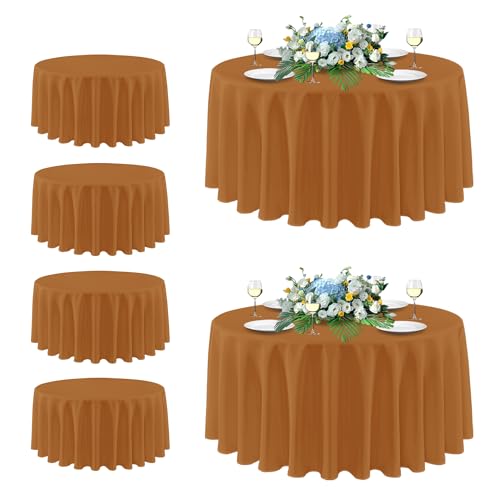 sancua Thanksgiving Round Tablecloth 108 Inch, 6 Pack Light Brown Bronze - Fit 42-96 Inch Tables, Washable Polyester Fabric Circle Cloth Cover for Fall Harvest Wedding Party Reception Banquet Birthday