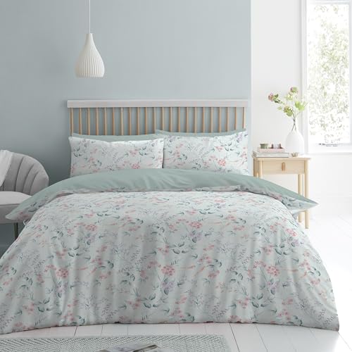GC GAVENO CAVAILIA 4-Piece Complete Sage Green Bedding Double Bed Set - Double Duvet Cover, Fitted Sheet With 1x Pillow Case - Breathable & Lightweight Soft Reversible Quilt Covers Bed Set