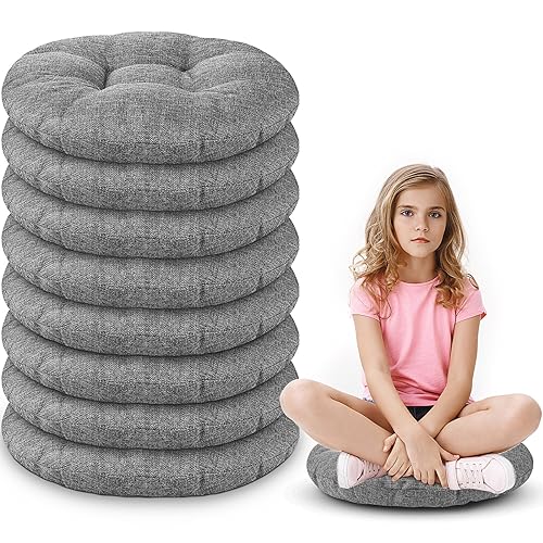 15 Inch Round Floor Cushions for Kids and Toddlers, Flexible Seating for Classroom Furniture 3.5 Inch Thick Floor Pillow for Home, Daycare, Preschool, Yoga and Meditation (Gray, 8)