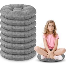 15 Inch Round Floor Cushions for Kids and Toddlers, Flexible Seating for Classroom Furniture 3.5 Inch Thick Floor Pillow for Home, Daycare, Preschool, Yoga and Meditation (Gray, 8)