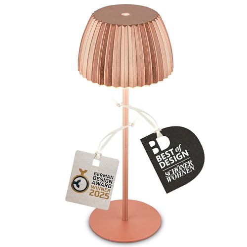 BRILONER - Riffle Rechargeable LED Table lamp IP44 with Light Edge, 14.5x36.5 cm, Touch, Replaceable Battery, LED Light, Battery Table lamp, Bedside lamp, German Design Award Winner, Copper-Coloured
