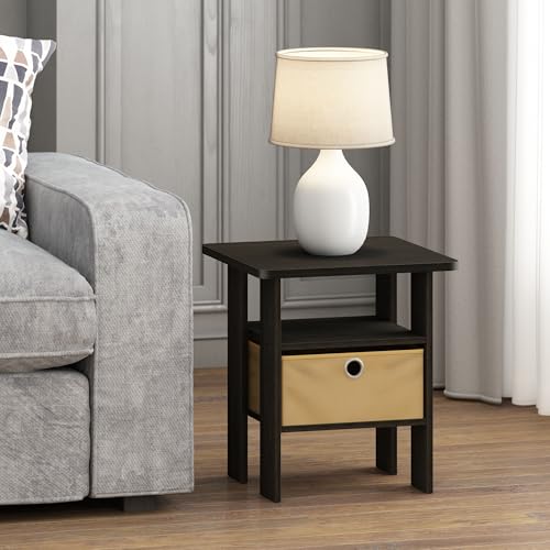 Furinno ANDREY Side Table with Bin Drawer, Black End Table with Open Shelves, Night Stand, Bedside Table, for Living Room, Bedroom, Black Espresso