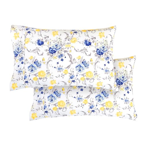 Elegant Comfort Ultra Soft Set of 2 Floral Pint Pillowcases - 1500 Premium Hotel Quality Microfiber, Soft and Smooth Envelope Closure 2-Piece Pillow Covers - Standard/Queen, Gold Jenna