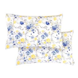 Elegant Comfort Ultra Soft Set of 2 Floral Pint Pillowcases - 1500 Premium Hotel Quality Microfiber, Soft and Smooth Envelope Closure 2-Piece Pillow Covers - Standard/Queen, Gold Jenna
