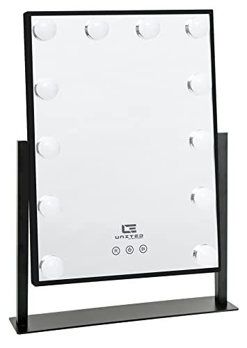 United Entertainment Hollywood Mirror with 12 LED Light Bulbs - Black