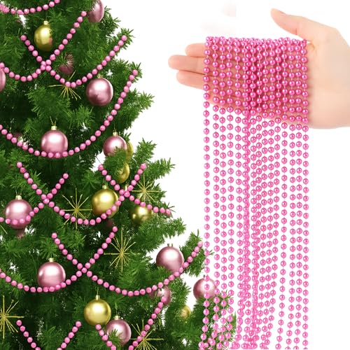 Festive Fix 9ft Baby Pink Christmas Tree Beads Garland β Pink Bead Garland for Xmas Tree, Beaded Tree Chain, Pearl-Style Beads for Christmas Decorations, Wreaths, Tinsel & Home DΓ©cor