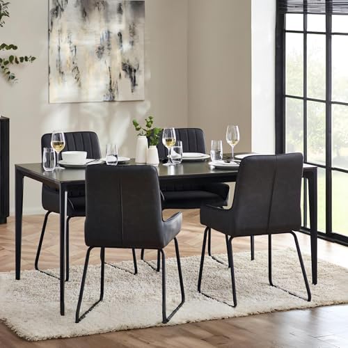 Julian Bowen Miami Rectangular Stone Top Dining Table-Slate Grey, 76 x 120 x 80