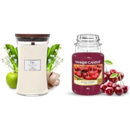 Woodwick Large Hourglass Scented Candle - Linen - with Crackling Wick - Burn Time: Up to 130 Hours Glass & Scented Candle - Black Cherry Large Jar Candle - Long Burning Candles: up to 150 Hours