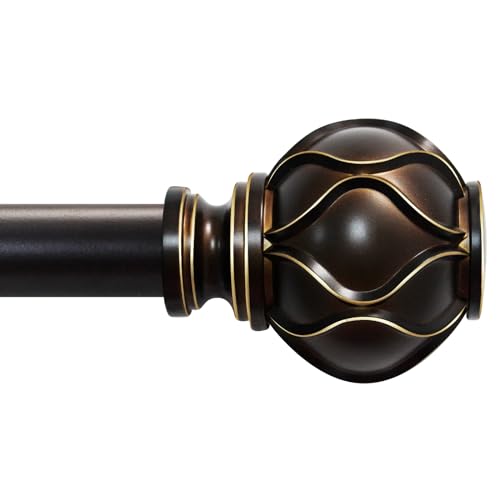 Bronze Curtain Rod for Windows 48 to 84 Inches(4-7ft), 1 Inch Diameter heavy-duty Adjustable Curtain Rod with Striped Twisted Finials,suitable for bedrooms, living rooms, etc.