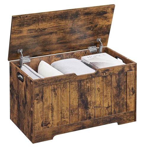 VASAGLE Storage Chest, Storage Bench with 2 Safety Hinges, Shoe Storage Bench, Rustic Style, 40 x 76 x 48 cm, for Hallway, Bedroom, Living Room, Rustic Brown LHS011T01