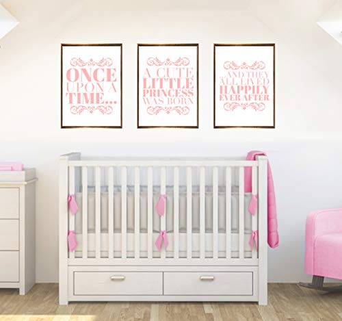 Once Upon Set of 3 Quotes Baby Girls Nursery Decor Wall Art Poster Print Pink - Size A5-148 x 210 mm