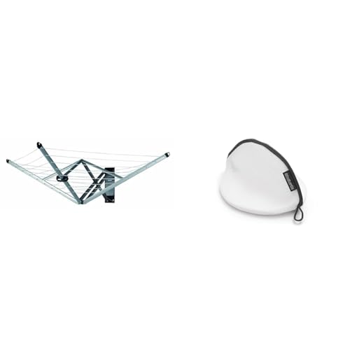 Brabantia WallFix Retractable Washing Line with Protective Fabric Cover (24m) Wall-Mounted Foldaway & Washing Bag Bra - Protective Mesh Laundry Bag - for your Delicates - Easy to Use Zipper
