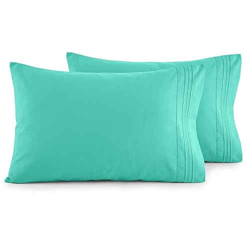 Elegant Comfort Luxury Ultra-Soft 2-Piece Pillowcase Set - 1500 Premium Hotel Quality Microfiber Double Brushed - Wrinkle Resistant, Standard/Queen, Paradise Teal