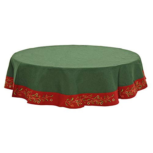 "Mr Crimbo 70"" Round Christmas Tablecloth Green Red Holly Polyester Fabric"