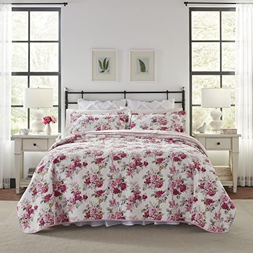 Laura Ashley Quilt Set-100, Reversible, Lightweight & Breathable Bedding, Pre-Washed for Added Softness, Cotton, Pink, King