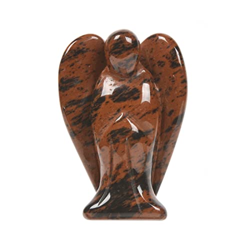 "Justinstones Obsidian Stone Carved Mahogany Pocket Angel of Peace Healing Guardian Angel Statue 2"""