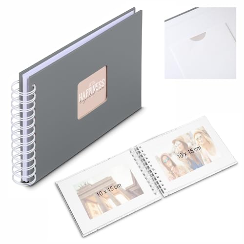 "Hama Photo Book ""Fine Art"" (Spiral Album for 300 Photos in 10x15 cm Format, Photo Album for Self-Designing, 50 White Pages, Ring Binder Size 36x32 cm, Cover with Pocket, Textured Paper) Stone Grey"